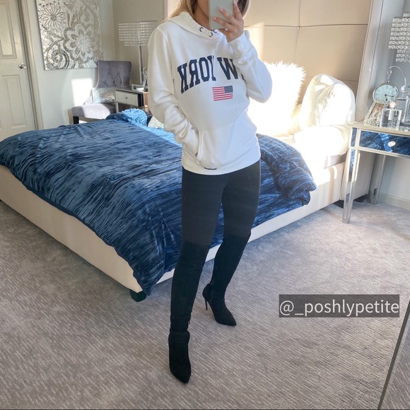 White printed oversized hoodie sweatshirt sweater cinched long sleeve - Picture 3 of 15